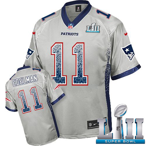 Nike Patriots #11 Julian Edelman Grey Super Bowl LII Men's Stitched NFL Elite Drift Fashion Jersey
